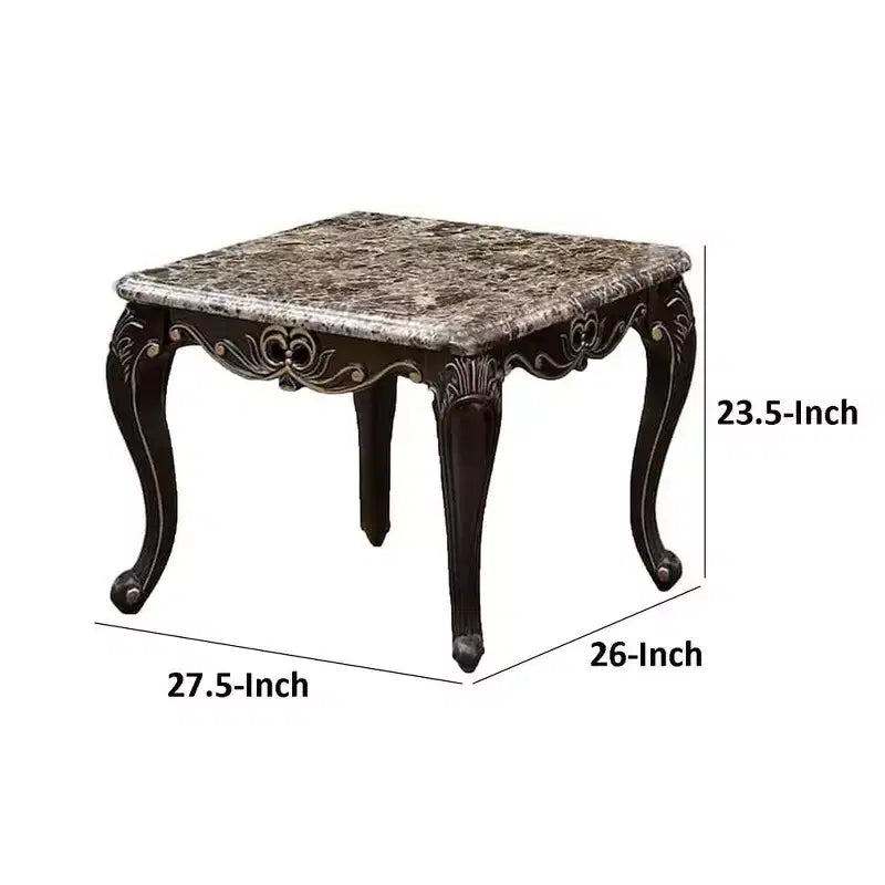 Table d'appoint, bois noyer foncé, détails sculptés, 71 cm