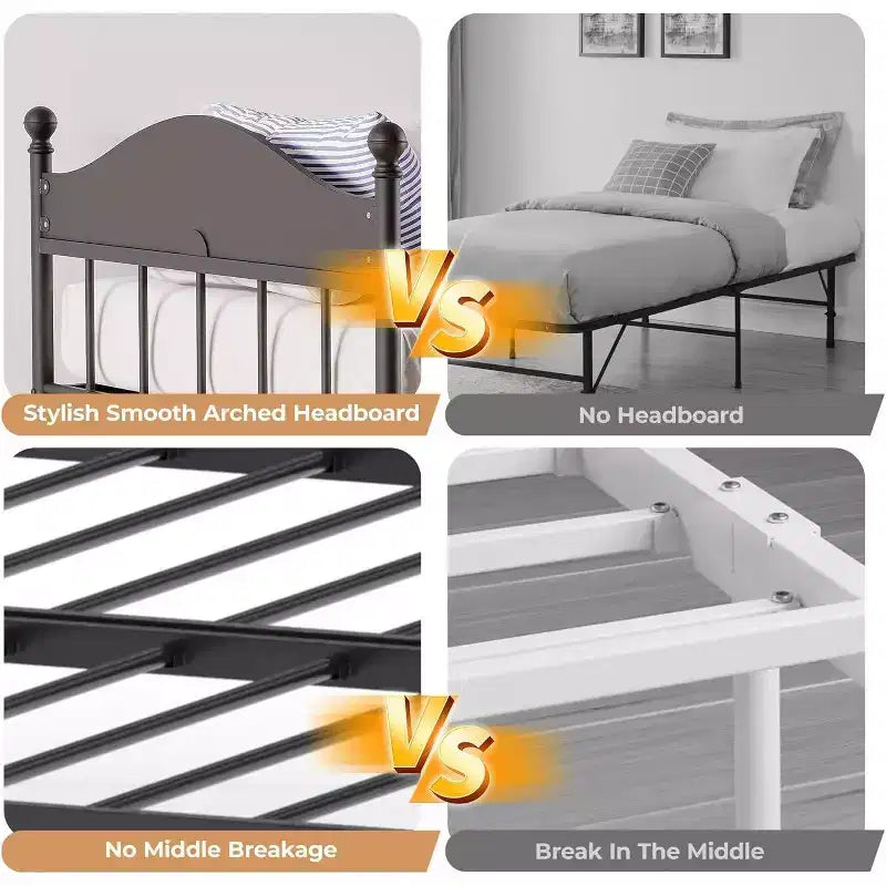 Lit de jour avec lit gigogne relevable, cadre de lit simple en métal avec tête de lit convertible canapé-lit, support à lattes en acier renforcé, marron rustique