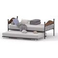 Acekool Daybed with Pop-Up Trundle, Metal Twin Bed Frame with Sofa-to-Bed Headboard, Reinforced Steel Slat Support, Rustic Brown