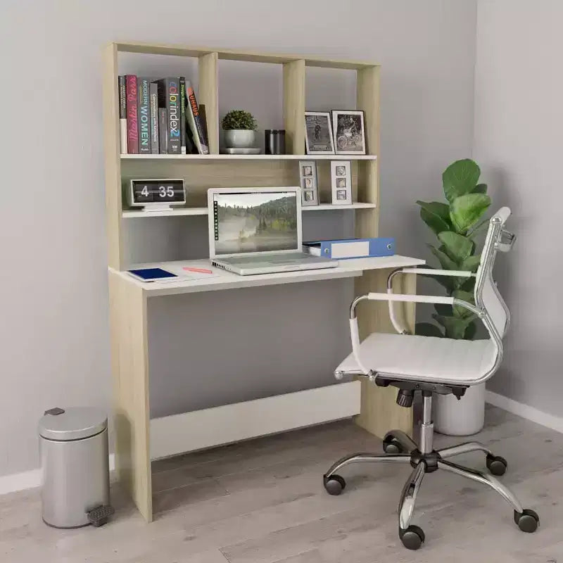 Bureau flottant moderne, Bureau flottant avec 3 étagères, Bureau d'ordinateur mural au fini mat pour petits espaces