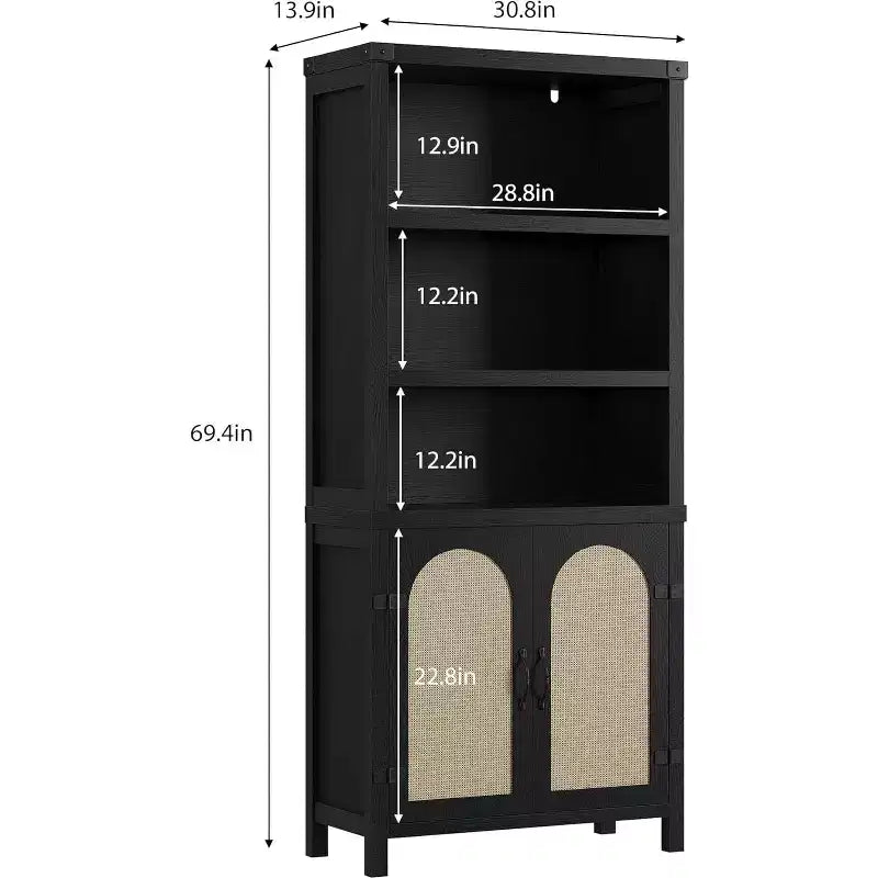 Bibliothèque avec portes, étagère haute de 180 cm avec rangements pour bureau à domicile