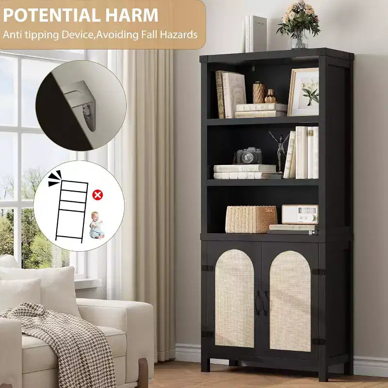 Bibliothèque avec portes, étagère haute de 180 cm avec rangements pour bureau à domicile