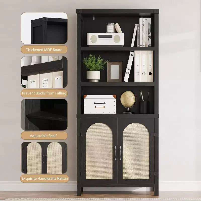 Bibliothèque avec portes, étagère haute de 180 cm avec rangements pour bureau à domicile
