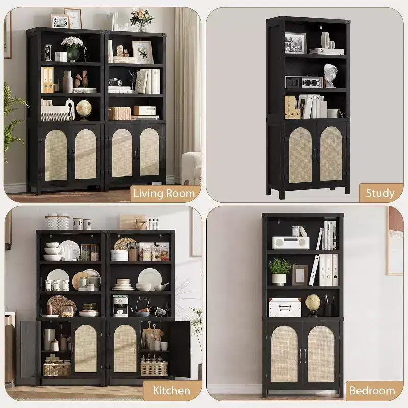 Bibliothèque avec portes, étagère haute de 180 cm avec rangements pour bureau à domicile