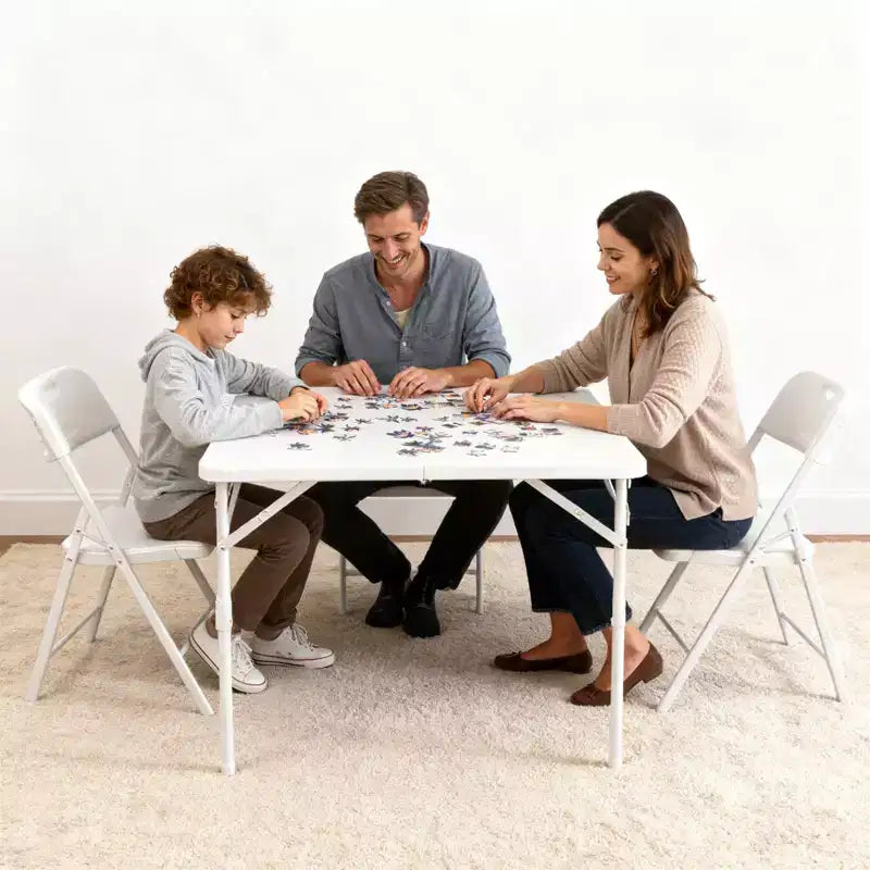 34 Square Folding Table, Multi-Functional Portable Foldable Card Table with Carrying Handle for Indoor Outdoor Camping Use Plastic Tabletop