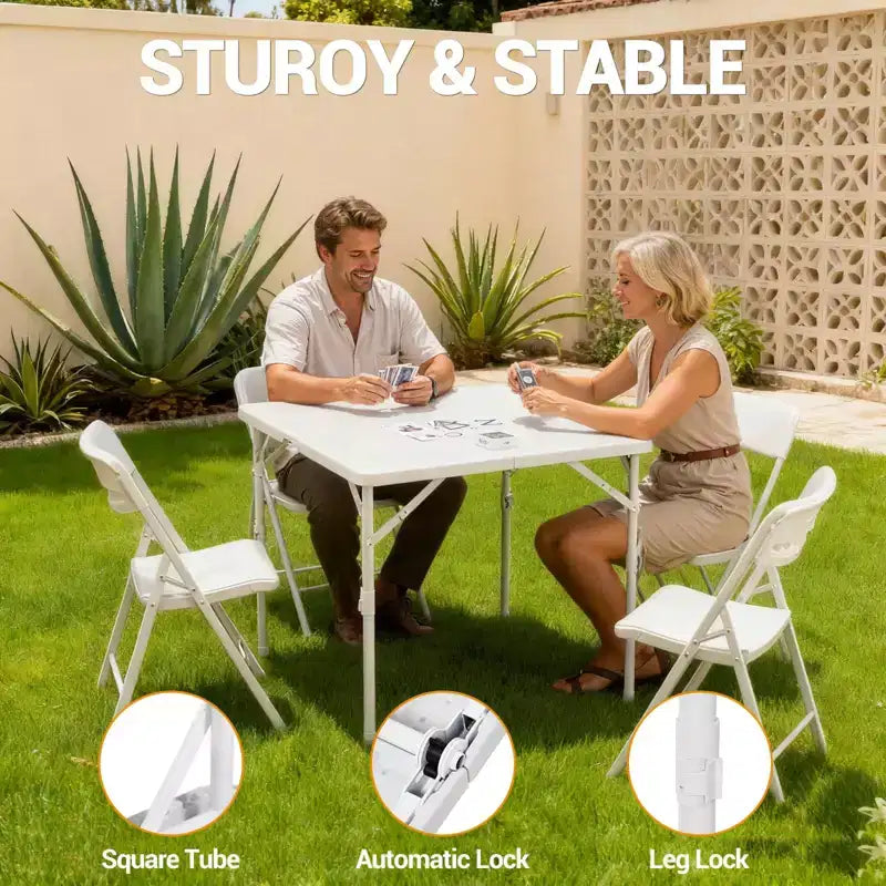 Table carrée pliable de 34 pouces, table de carte pliable multifonctionnelle et portable avec poignée de transport pour utilisation intérieure, extérieure et en camping, plateau en plastique