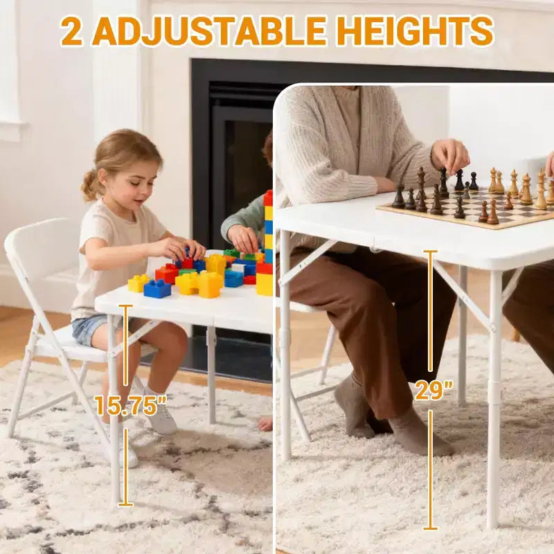 Table carrée pliable de 34 pouces, table de carte pliable multifonctionnelle et portable avec poignée de transport pour utilisation intérieure, extérieure et en camping, plateau en plastique