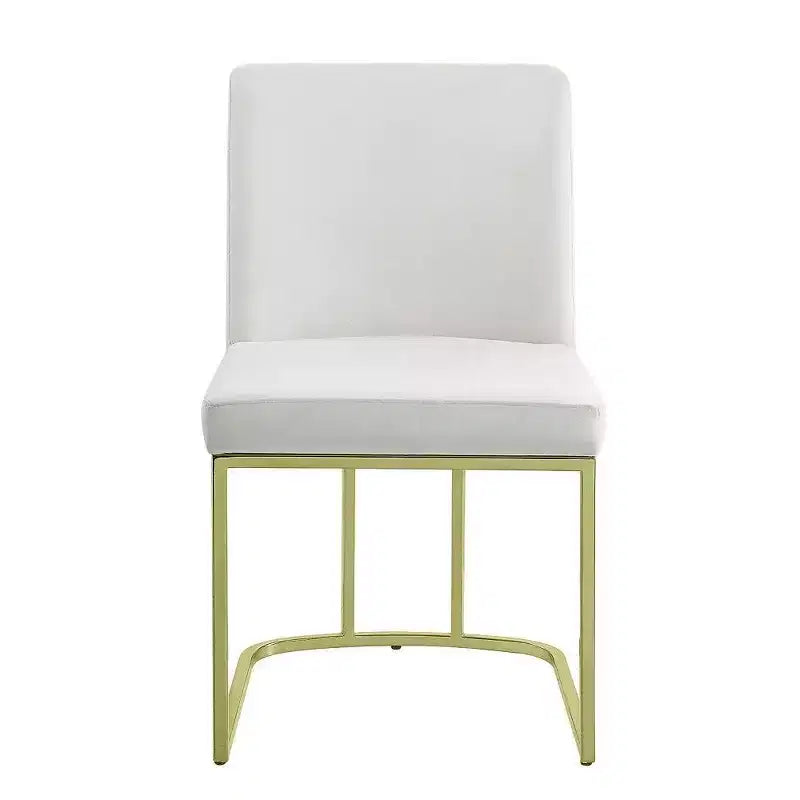 Chaise de salle à manger latérale en velours doux blanc cassé, piètement en métal doré