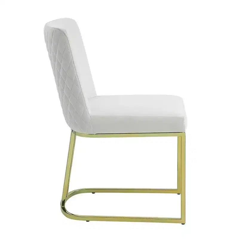 Chaise de salle à manger latérale en velours doux blanc cassé, piètement en métal doré