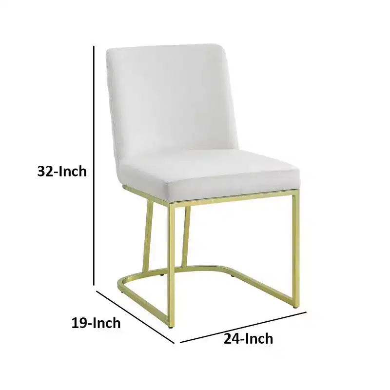 Chaise de salle à manger latérale en velours doux blanc cassé, piètement en métal doré
