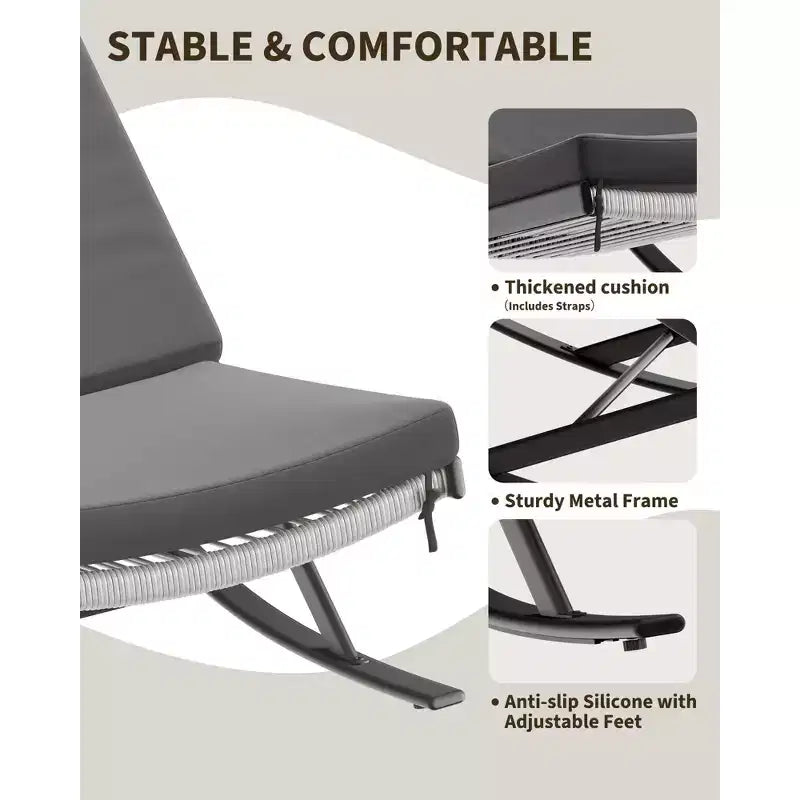 Fauteuil à bascule d'extérieur, chaises à bascule, fauteuil de jardin en rotin avec coussins pour véranda, pelouse