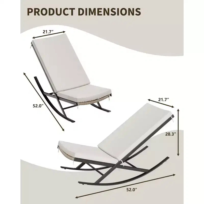 Fauteuil à bascule d'extérieur, chaises à bascule, fauteuil de jardin en rotin avec coussins pour véranda, pelouse