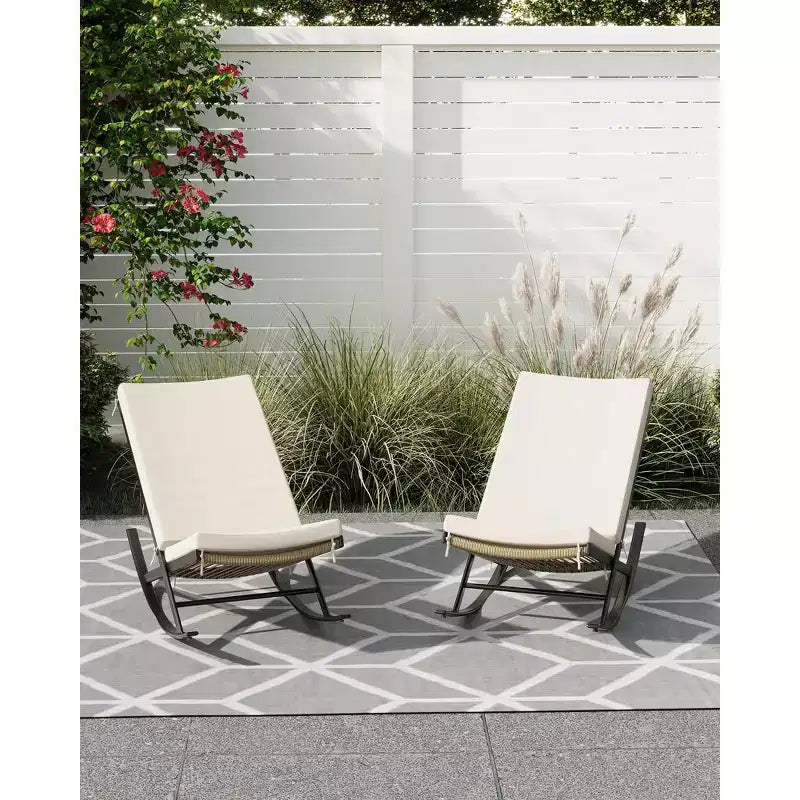 Fauteuil à bascule d'extérieur, chaises à bascule, fauteuil de jardin en rotin avec coussins pour véranda, pelouse