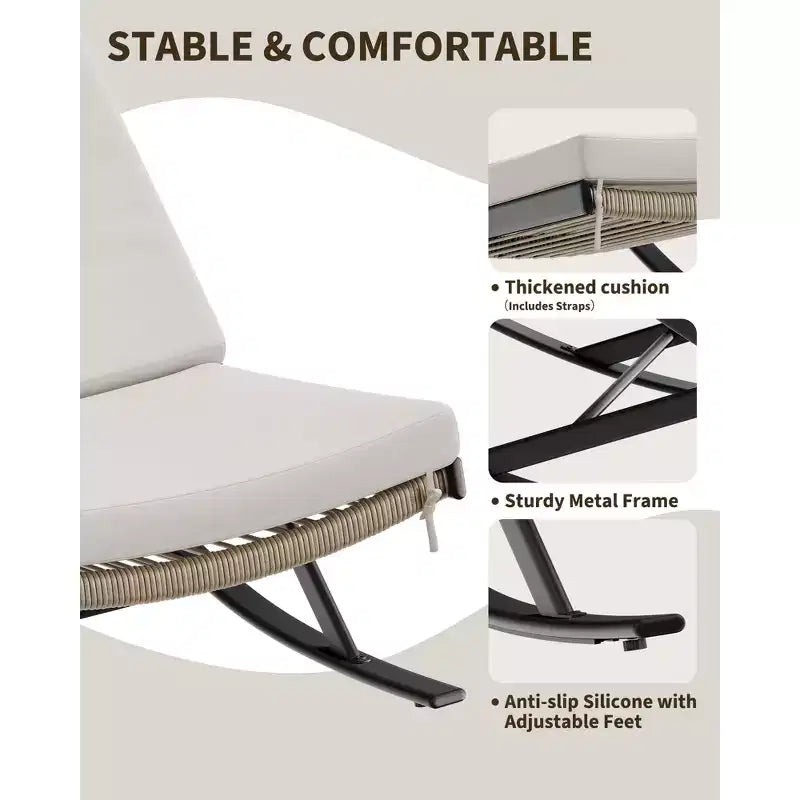 Fauteuil à bascule d'extérieur, chaises à bascule, fauteuil de jardin en rotin avec coussins pour véranda, pelouse