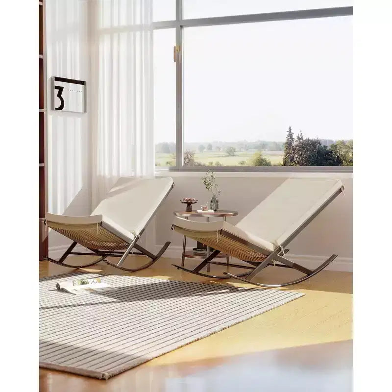 Rocking Chair Outdoor Set of 2 Patio Chairs Rocking Chairs Outdoor Lounge Rattan Chair for Outside Lawn with Cushions for Front Porch, Garden