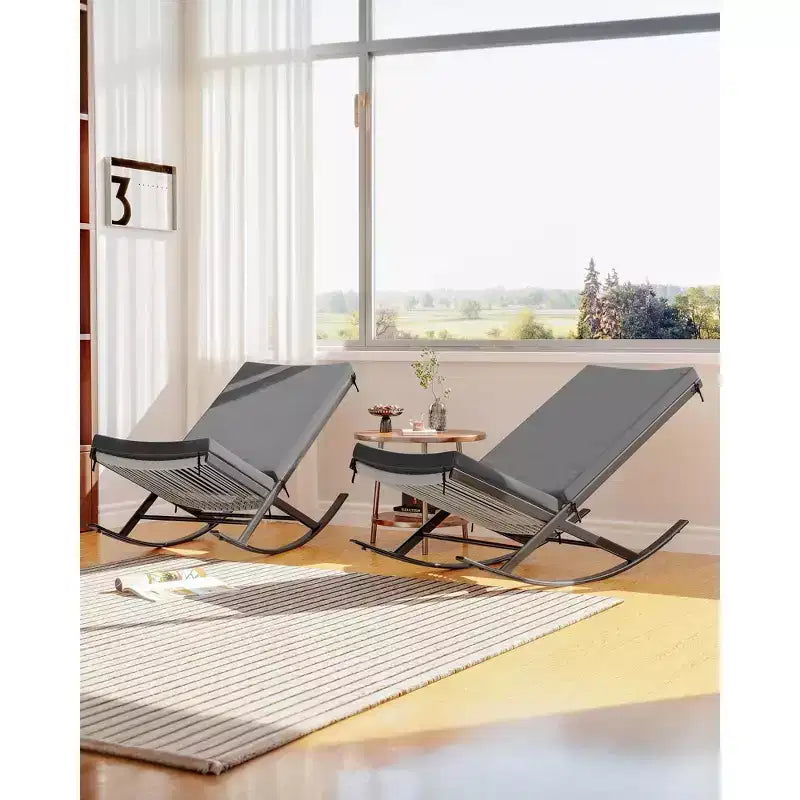 Fauteuil à bascule d'extérieur, chaises à bascule, fauteuil de jardin en rotin avec coussins pour véranda, pelouse