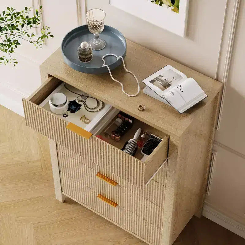 Commode flûtée à 5 tiroirs, commode étroite en bois de 45 po de hauteur pour petits espaces, commode de style ferme moderne pour chambre à coucher, chambre de bébé, appartement