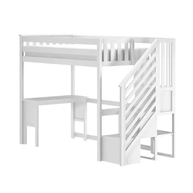 Lit mezzanine double classique (échelle à l'extrémité) + bureau + escalier