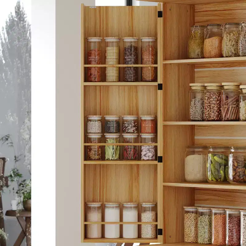 Garde-manger de cuisine en bois - Meuble à porte magnétique, étagères réglables et tiroir de rangement