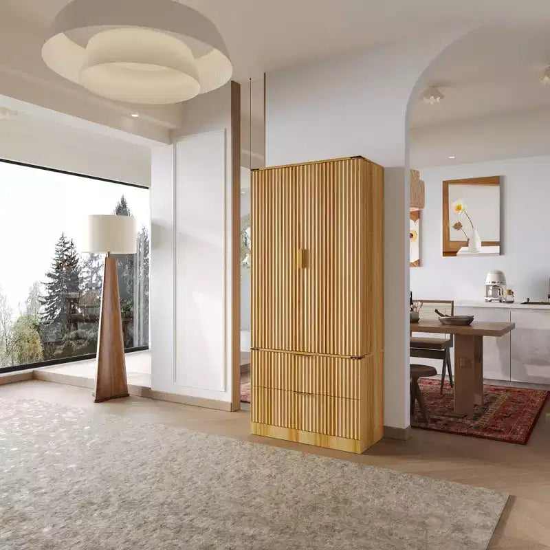 Garde-manger de cuisine en bois - Meuble à porte magnétique, étagères réglables et tiroir de rangement