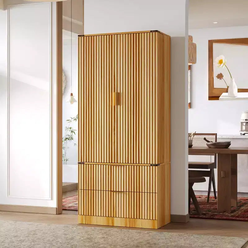 Garde-manger de cuisine en bois - Meuble à porte magnétique, étagères réglables et tiroir de rangement