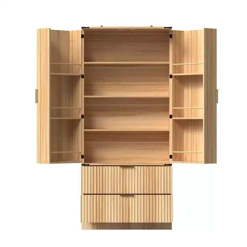 Garde-manger de cuisine en bois - Meuble à porte magnétique, étagères réglables et tiroir de rangement