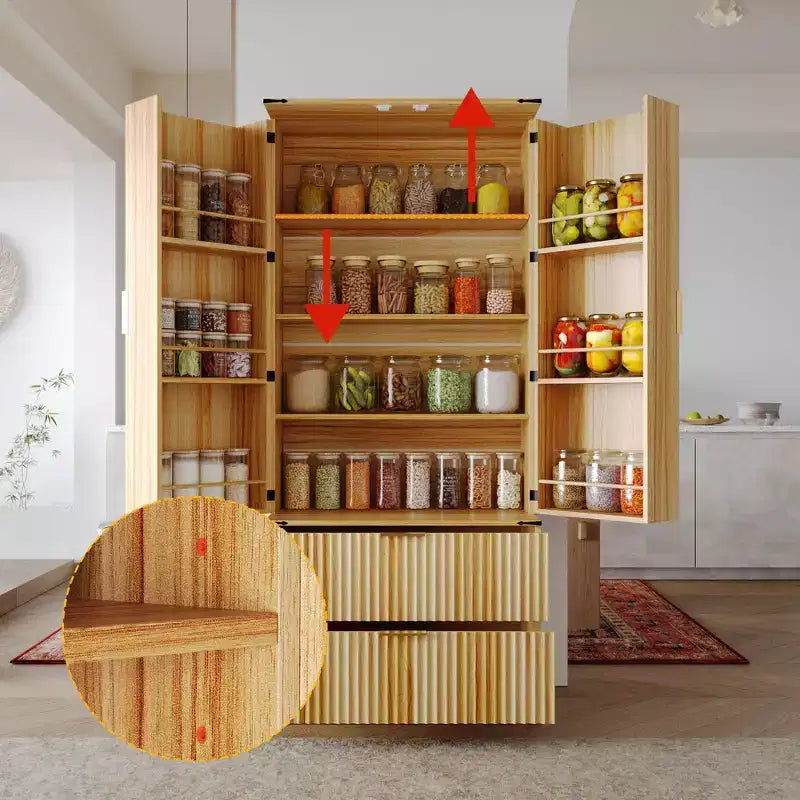 Garde-manger de cuisine en bois - Meuble à porte magnétique, étagères réglables et tiroir de rangement