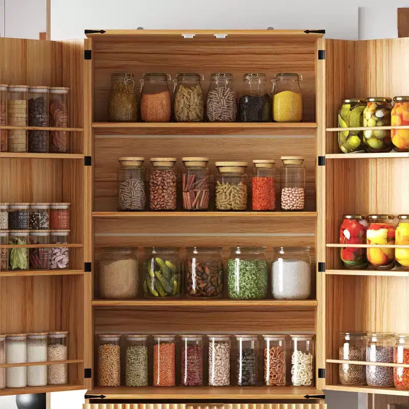Garde-manger de cuisine en bois - Meuble à porte magnétique, étagères réglables et tiroir de rangement