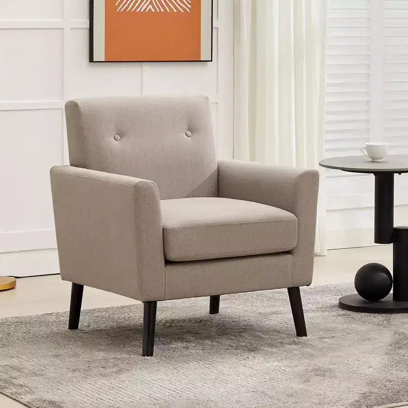 Fauteuil d'appoint, Fauteuil de salon moderne à dossier haut, Fauteuil de lecture en tissu de lin, Fauteuil simple confortable, Coussin haute résilience