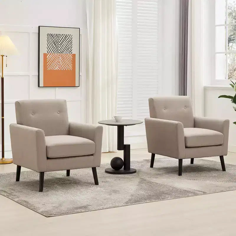 Fauteuil d'appoint, Fauteuil de salon moderne à dossier haut, Fauteuil de lecture en tissu de lin, Fauteuil simple confortable, Coussin haute résilience