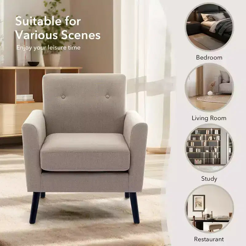Fauteuil d'appoint, Fauteuil de salon moderne à dossier haut, Fauteuil de lecture en tissu de lin, Fauteuil simple confortable, Coussin haute résilience