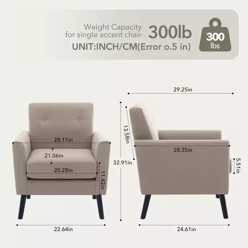 Fauteuil d'appoint, Fauteuil de salon moderne à dossier haut, Fauteuil de lecture en tissu de lin, Fauteuil simple confortable, Coussin haute résilience