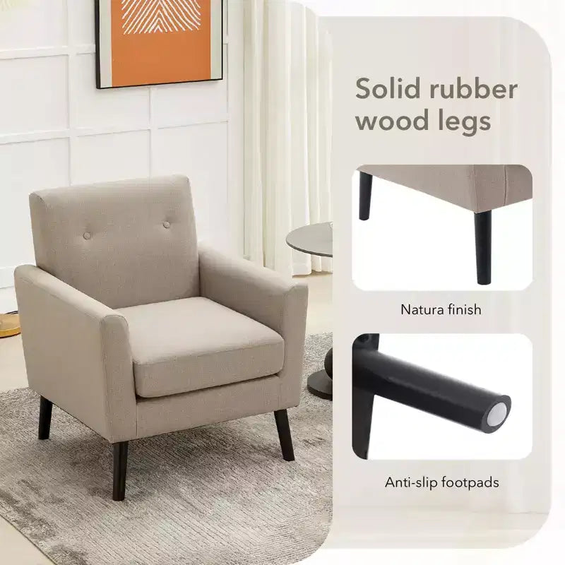Fauteuil d'appoint, Fauteuil de salon moderne à dossier haut, Fauteuil de lecture en tissu de lin, Fauteuil simple confortable, Coussin haute résilience