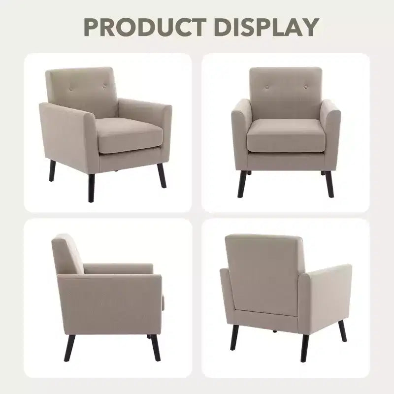 Fauteuil d'appoint, Fauteuil de salon moderne à dossier haut, Fauteuil de lecture en tissu de lin, Fauteuil simple confortable, Coussin haute résilience