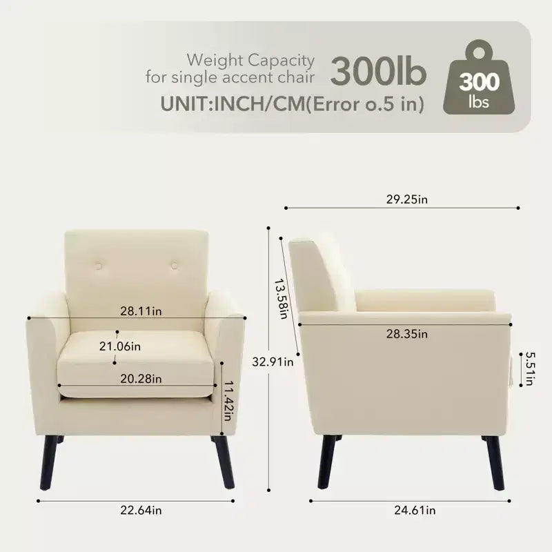 Fauteuil d'appoint, Fauteuil de salon moderne à dossier haut, Fauteuil de lecture en tissu de lin, Fauteuil simple confortable, Coussin haute résilience