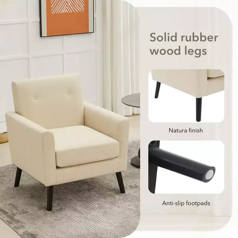 Fauteuil d'appoint, Fauteuil de salon moderne à dossier haut, Fauteuil de lecture en tissu de lin, Fauteuil simple confortable, Coussin haute résilience