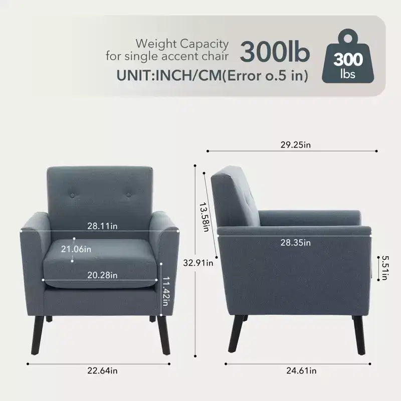 Fauteuil d'appoint, Fauteuil de salon moderne à dossier haut, Fauteuil de lecture en tissu de lin, Fauteuil simple confortable, Coussin haute résilience