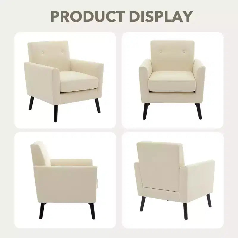 Fauteuil d'appoint, Fauteuil de salon moderne à dossier haut, Fauteuil de lecture en tissu de lin, Fauteuil simple confortable, Coussin haute résilience