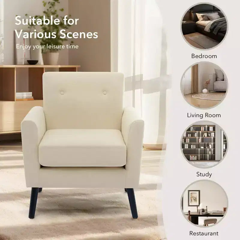 Fauteuil d'appoint, Fauteuil de salon moderne à dossier haut, Fauteuil de lecture en tissu de lin, Fauteuil simple confortable, Coussin haute résilience