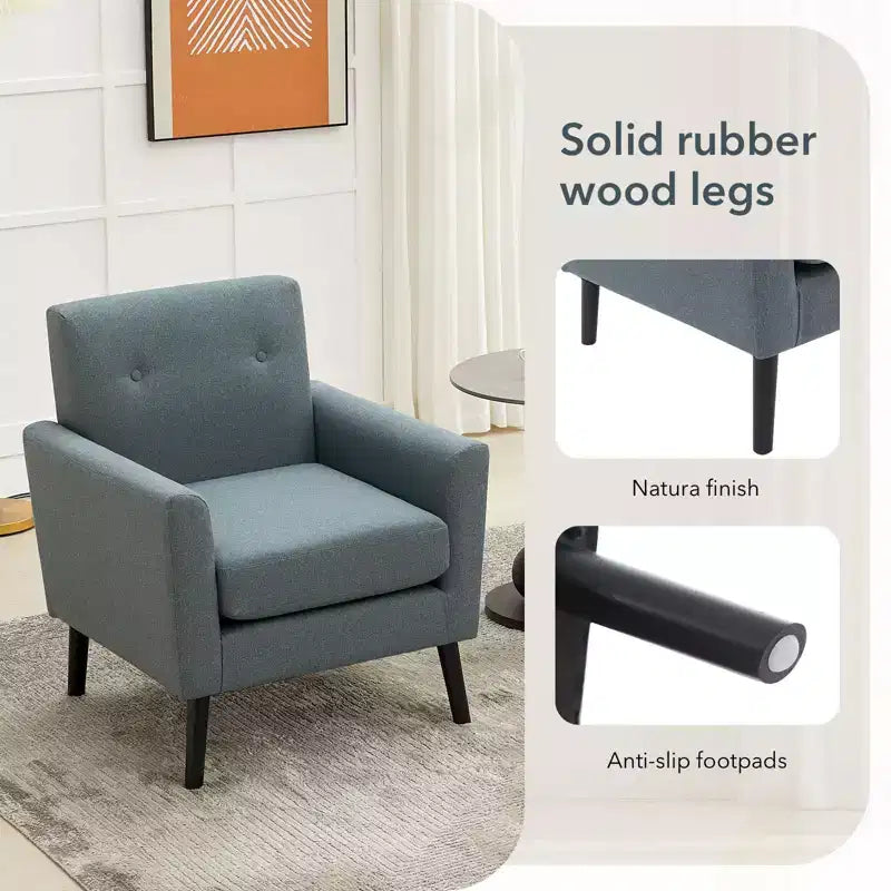 Fauteuil d'appoint, Fauteuil de salon moderne à dossier haut, Fauteuil de lecture en tissu de lin, Fauteuil simple confortable, Coussin haute résilience