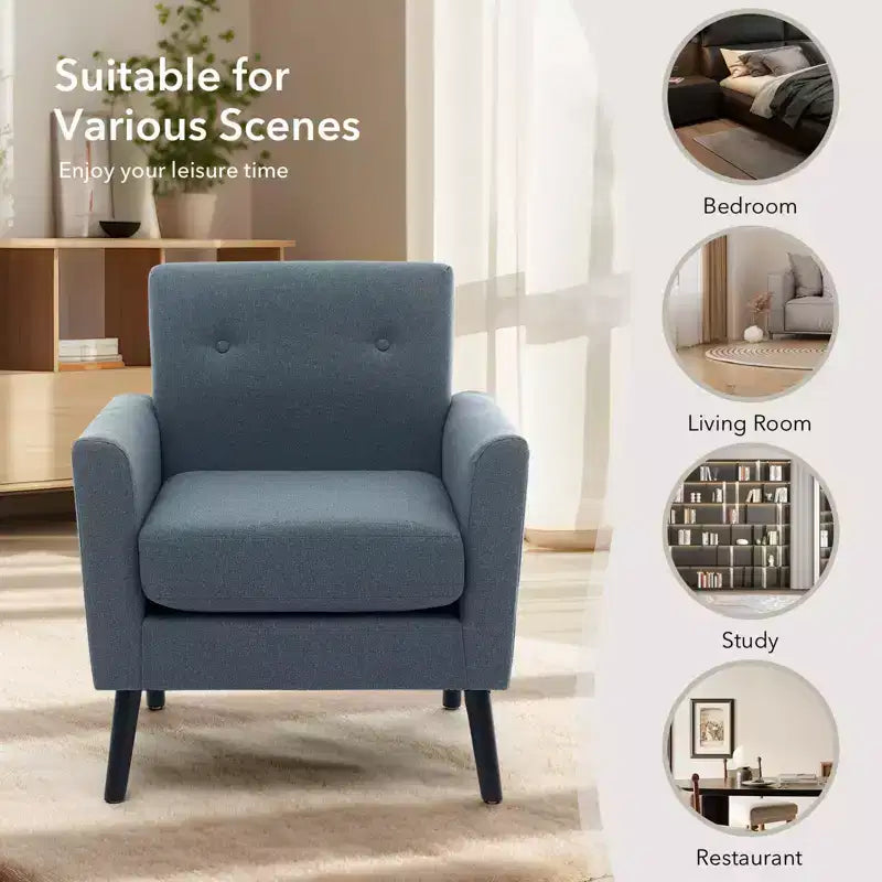 Fauteuil d'appoint, Fauteuil de salon moderne à dossier haut, Fauteuil de lecture en tissu de lin, Fauteuil simple confortable, Coussin haute résilience