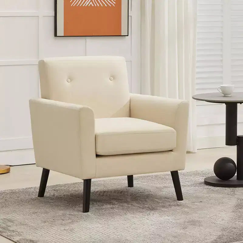 Fauteuil d'appoint, Fauteuil de salon moderne à dossier haut, Fauteuil de lecture en tissu de lin, Fauteuil simple confortable, Coussin haute résilience