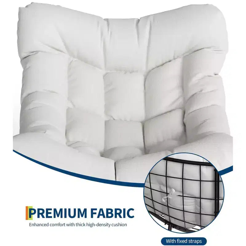 Fauteuil inclinable surdimensionné avec repose-pieds, Fauteuil à bascule d'extérieur avec pouf et cadre en métal robuste, Fauteuil à bascule en rotin en forme d'œuf pour patio