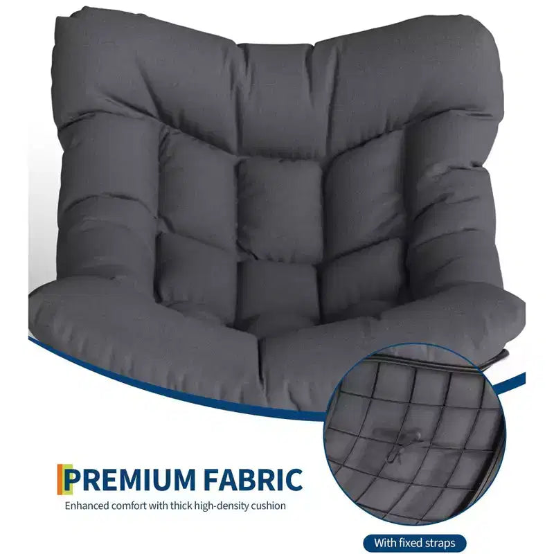 Fauteuil inclinable surdimensionné avec repose-pieds, Fauteuil à bascule d'extérieur avec pouf et cadre en métal robuste, Fauteuil à bascule en rotin en forme d'œuf pour patio