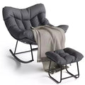 Oversized Lounge Chair with Footrest, Outdoor Papasan Rocking Chair with Ottoman and Sturdy Metal Frame, Patio Rattan Egg Rocker