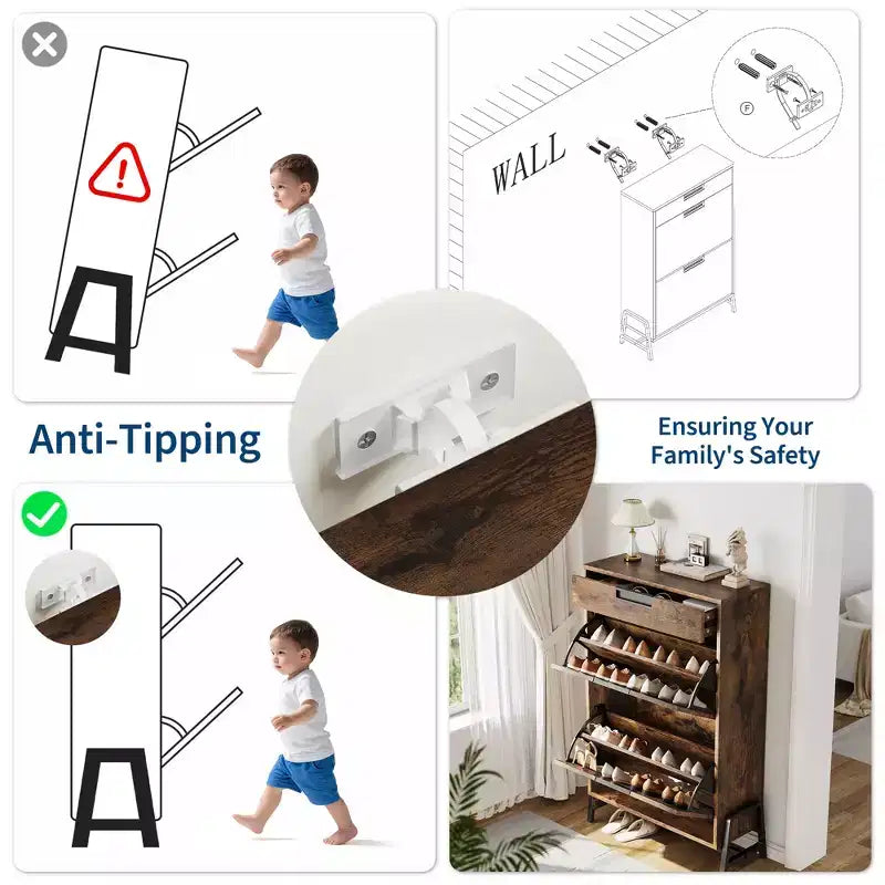 Meuble à chaussures autoportant avec pieds en métal, Rangement pour chaussures, Foyer, Couloir, Salon