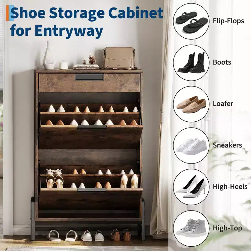 Meuble à chaussures autoportant avec pieds en métal, Rangement pour chaussures, Foyer, Couloir, Salon