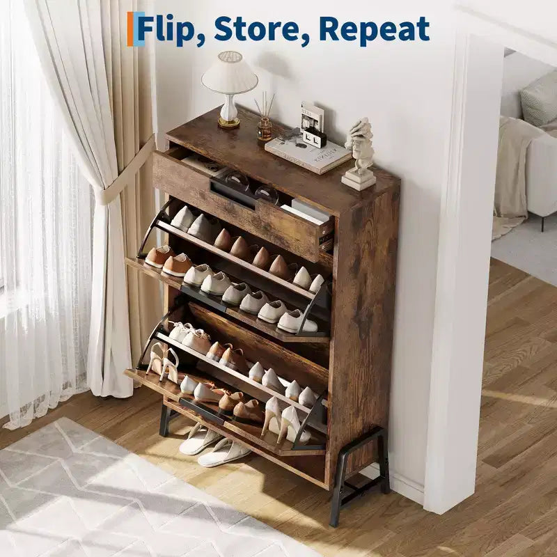 Meuble à chaussures autoportant avec pieds en métal, Rangement pour chaussures, Foyer, Couloir, Salon