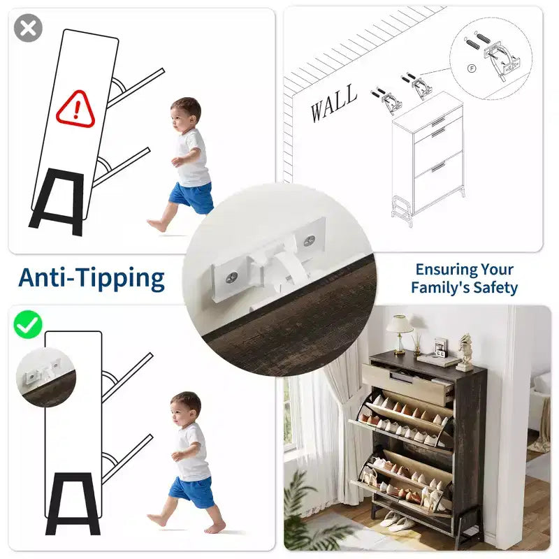 Meuble à chaussures autoportant avec pieds en métal, Rangement pour chaussures, Foyer, Couloir, Salon