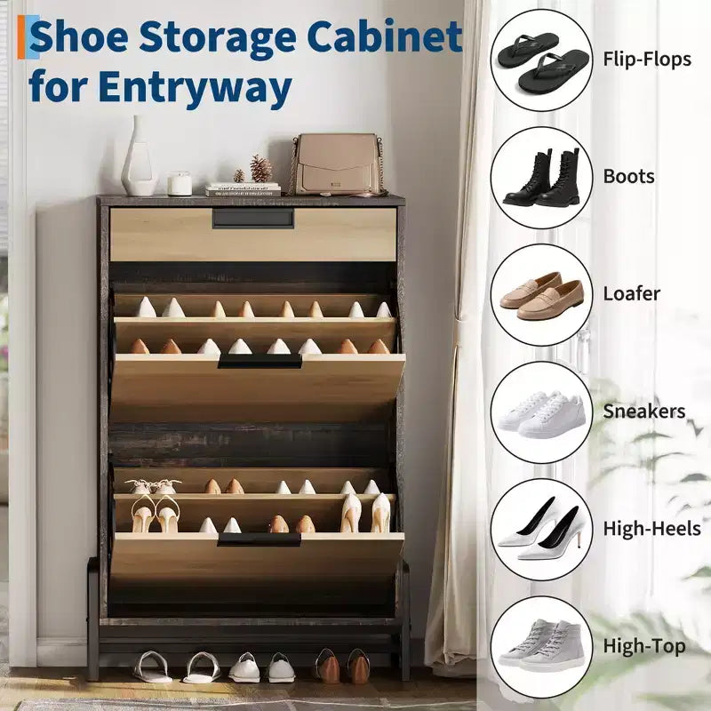Meuble à chaussures autoportant avec pieds en métal, Rangement pour chaussures, Foyer, Couloir, Salon